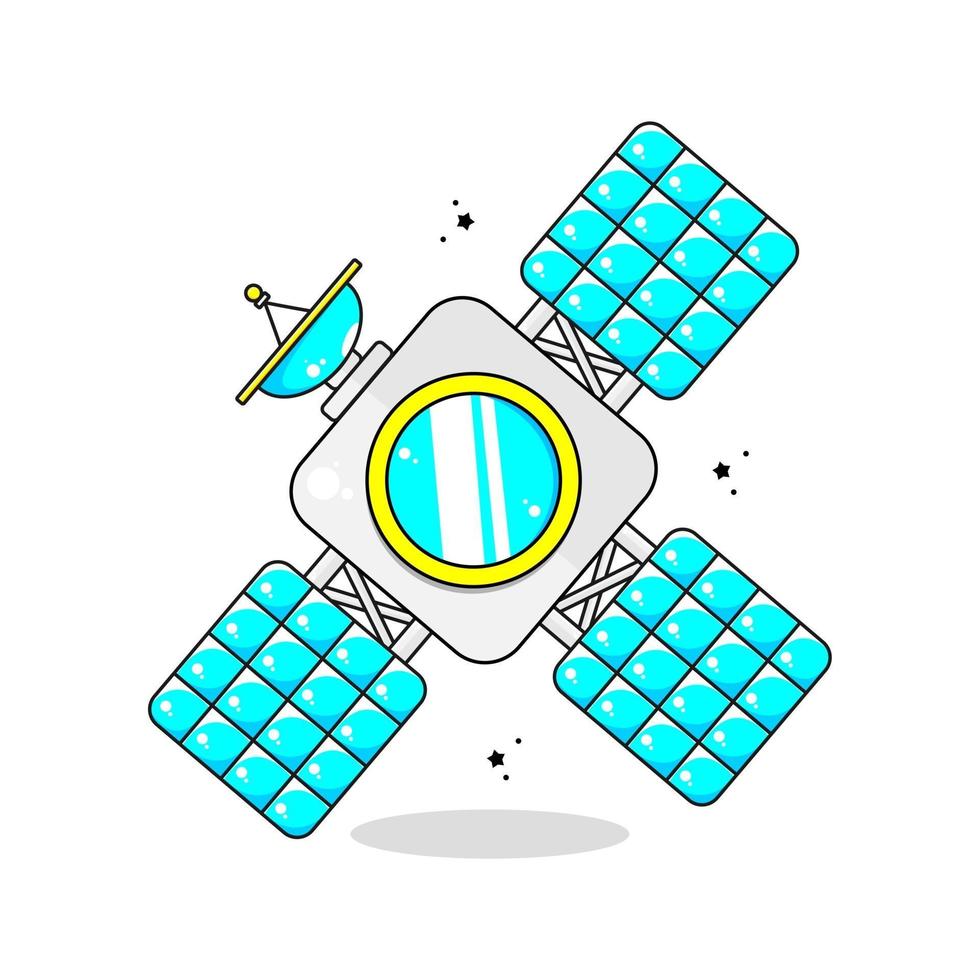 satellietillustratie met één antenne en drie zonnepaneelontwerp vector