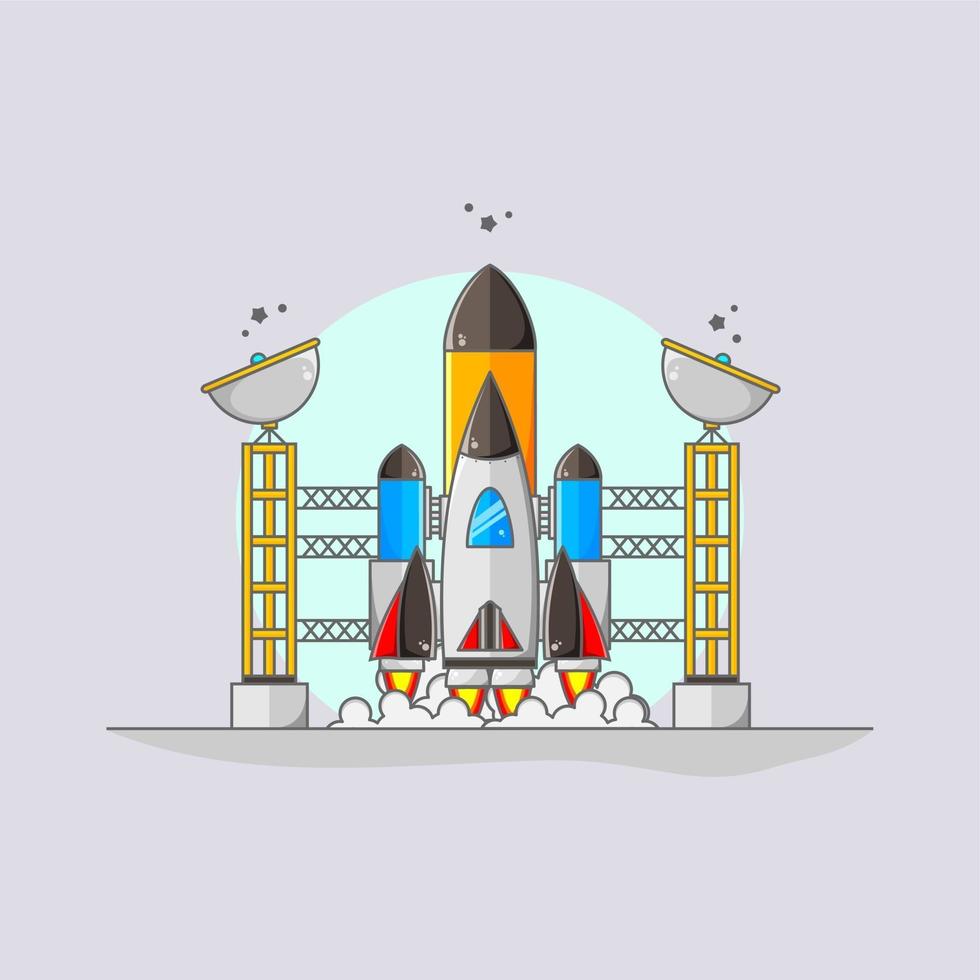 illustratie raketlancering met twee antenne twee gele toren vector