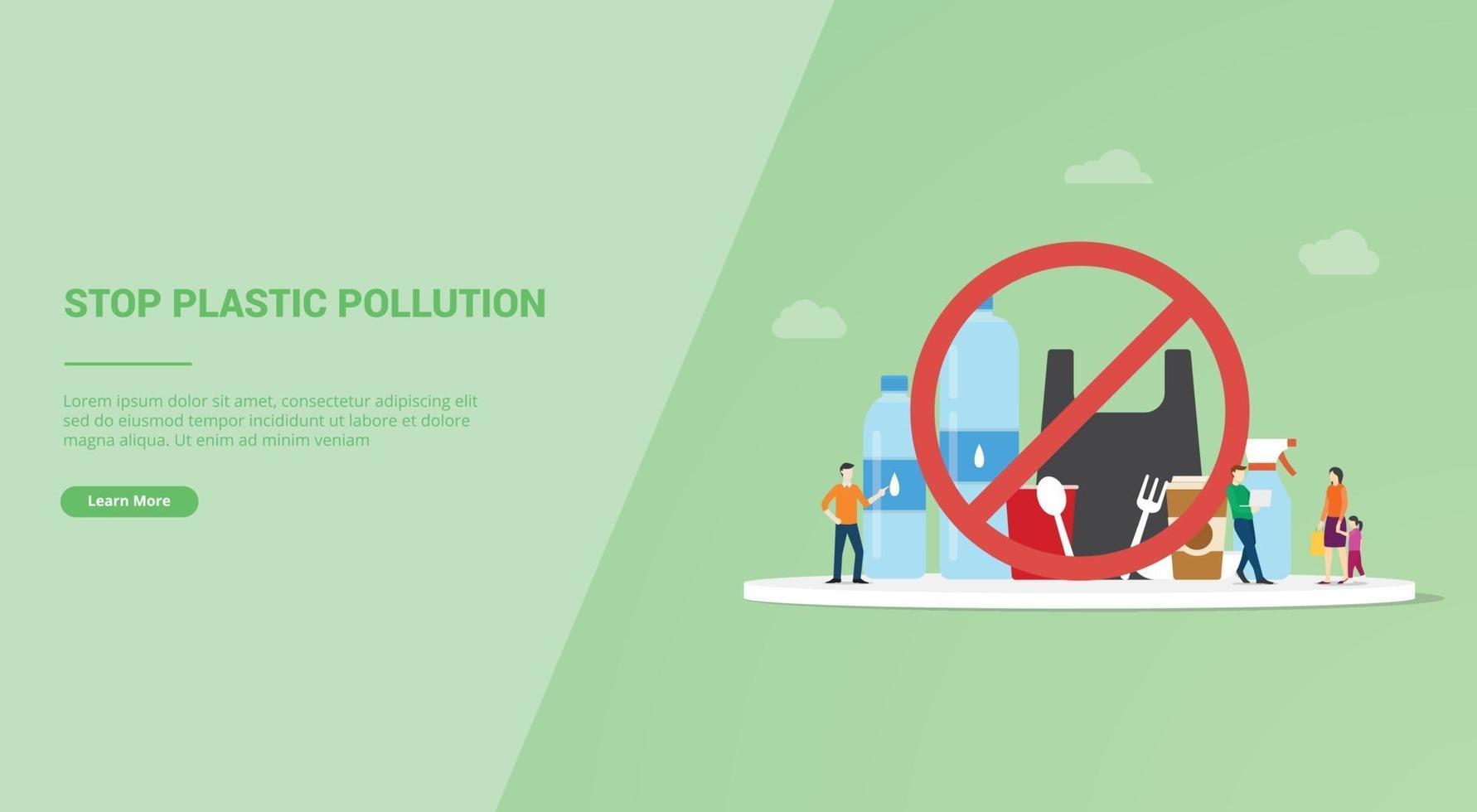 stop plastic vervuilingsconcept voor websitesjabloon vector
