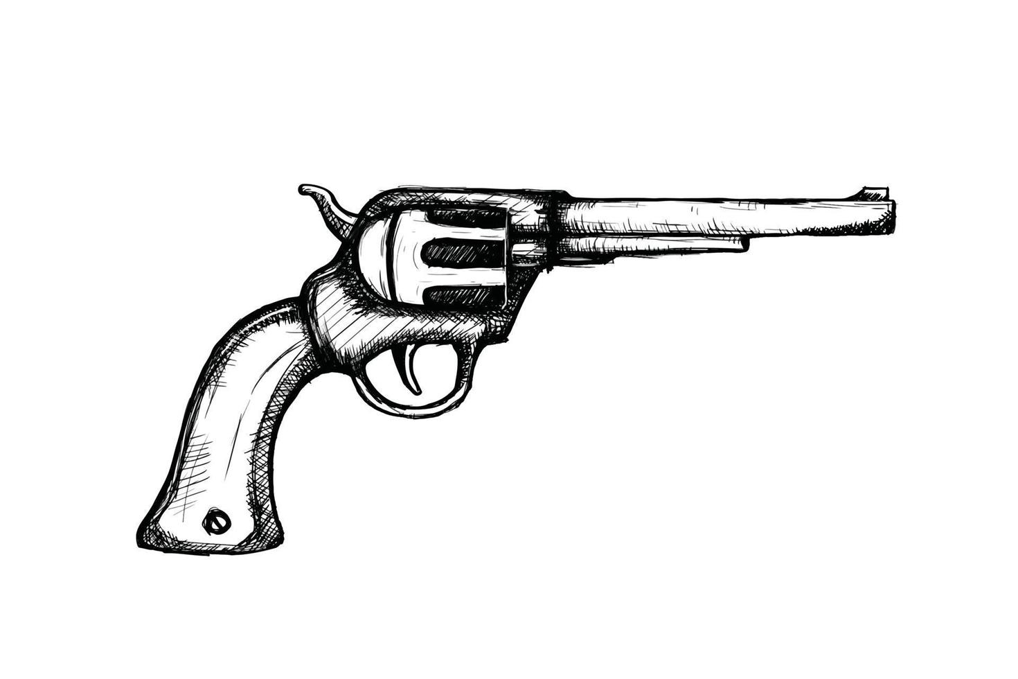 handpistool pistolen voor wilde westen pictogram schets hand getekende illustratie vector