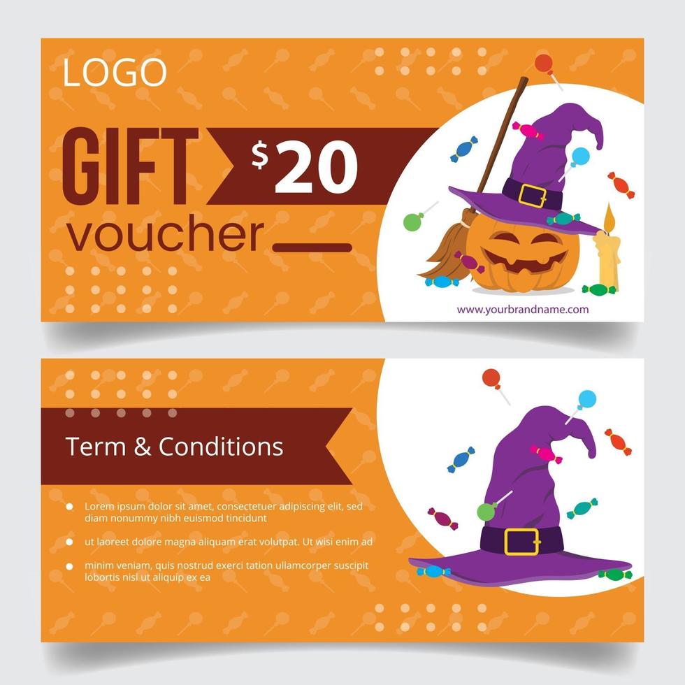 halloween cadeaubon sjabloon banner met pompoen vector