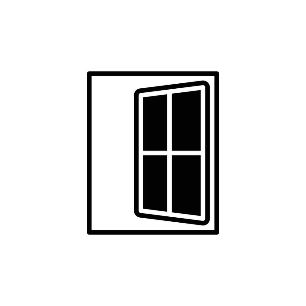 venster icoon. gemakkelijk solide stijl. venster open, kader, vierkant, glas, bouw, kamer, huis, huis interieur concept. silhouet, glyph symbool. vector illustratie geïsoleerd.