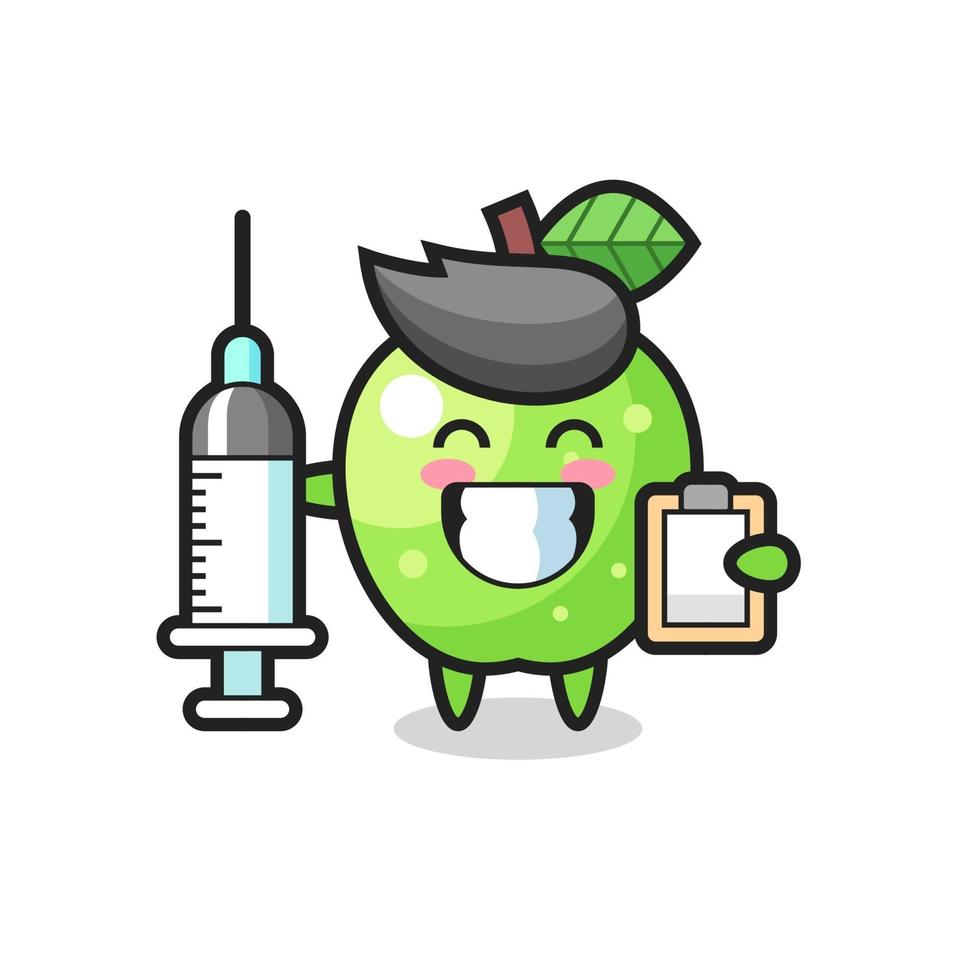 mascotteillustratie van groene appel als dokter vector