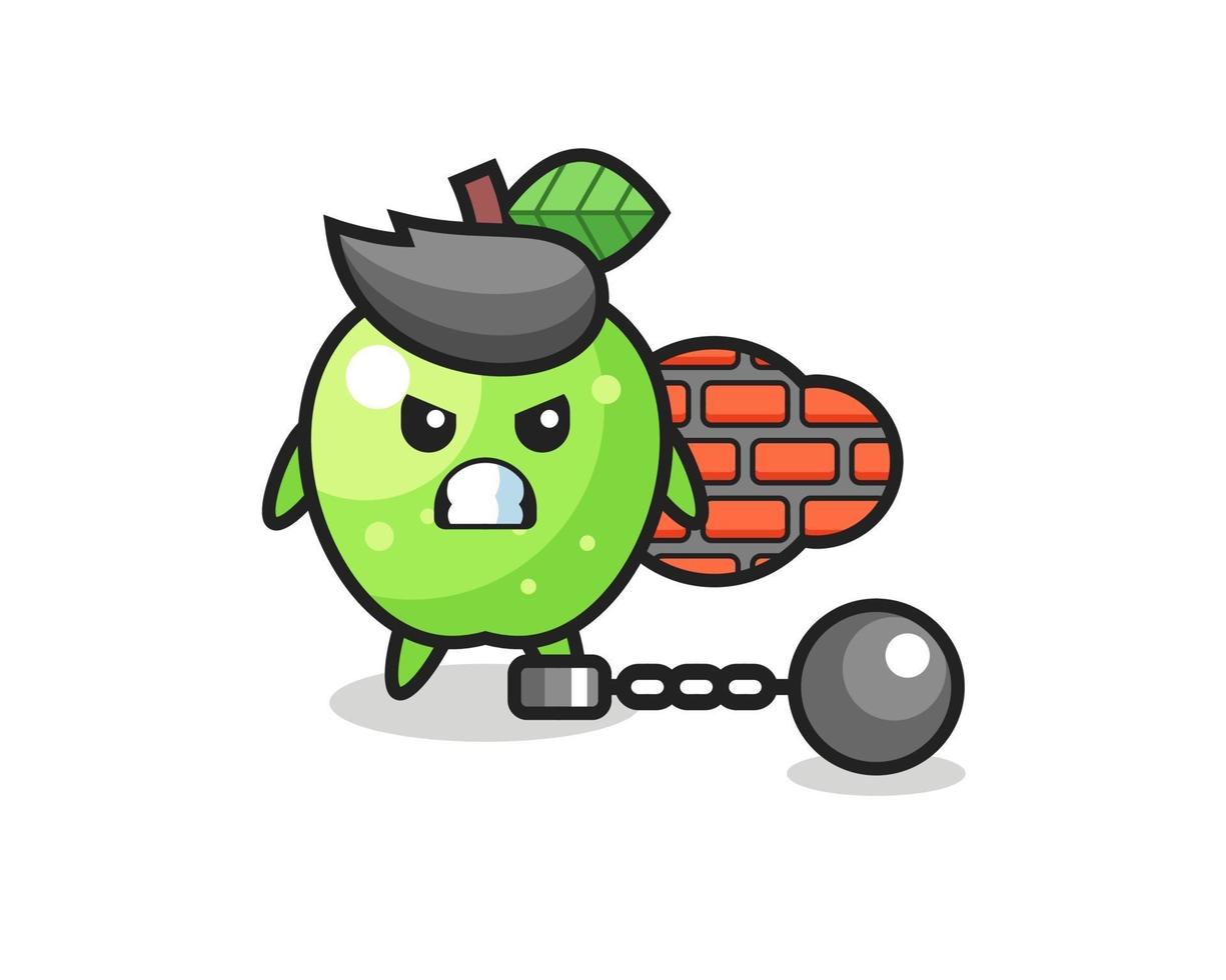 karaktermascotte van groene appel als gevangene vector