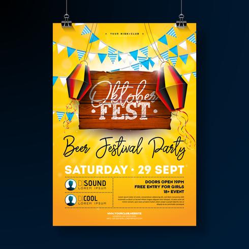 Oktoberfest partij flyer ontwerpen met typografie belettering vector