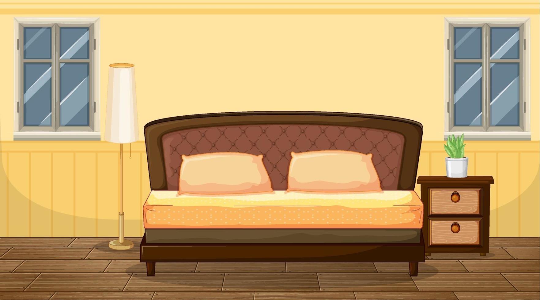 geel slaapkamerinterieur met meubels vector