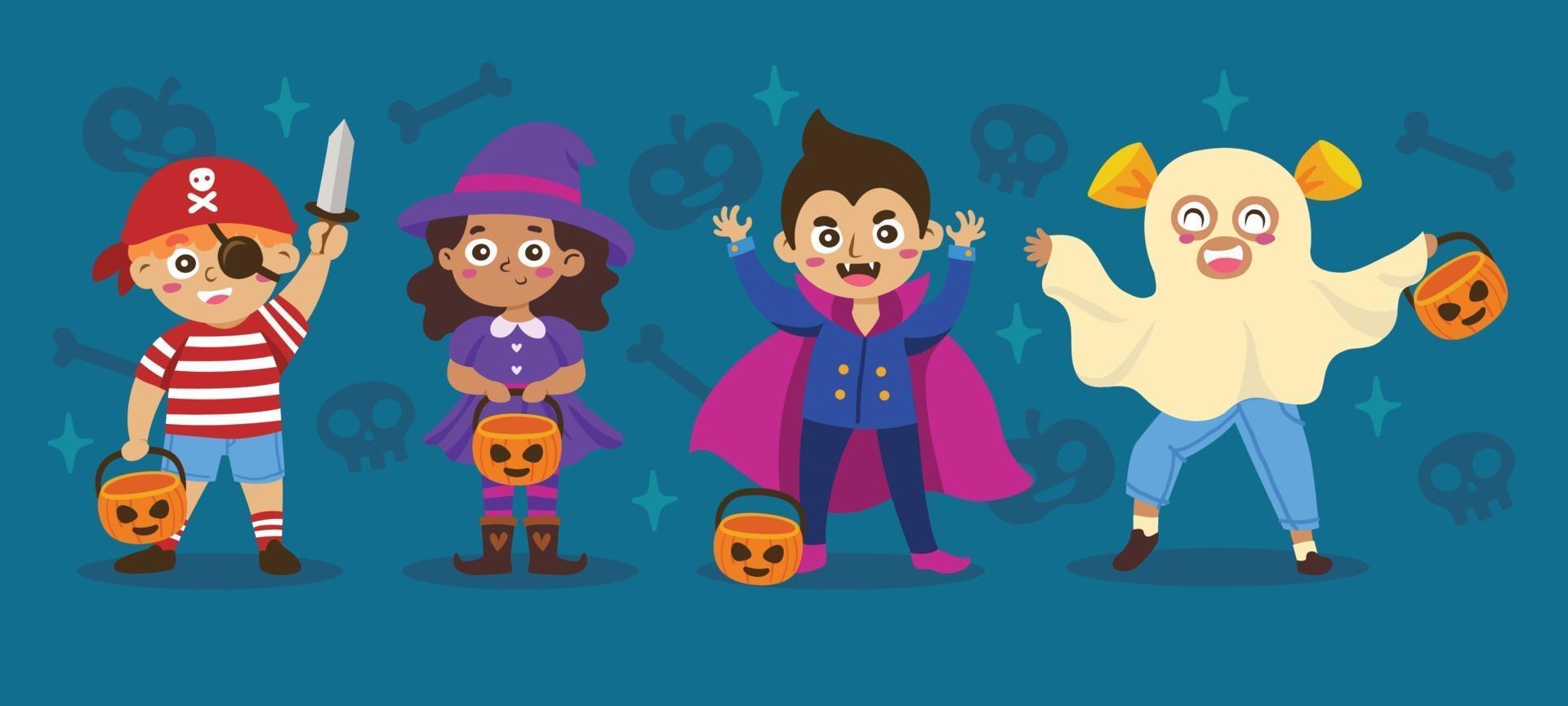 kinderen verkleden voor halloween vector