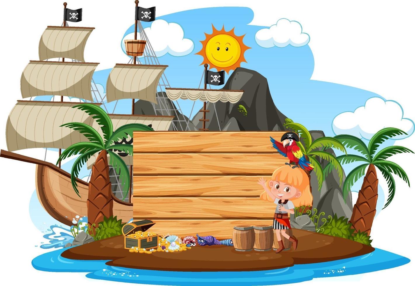 pirateneiland met een lege banner geïsoleerd op een witte achtergrond vector