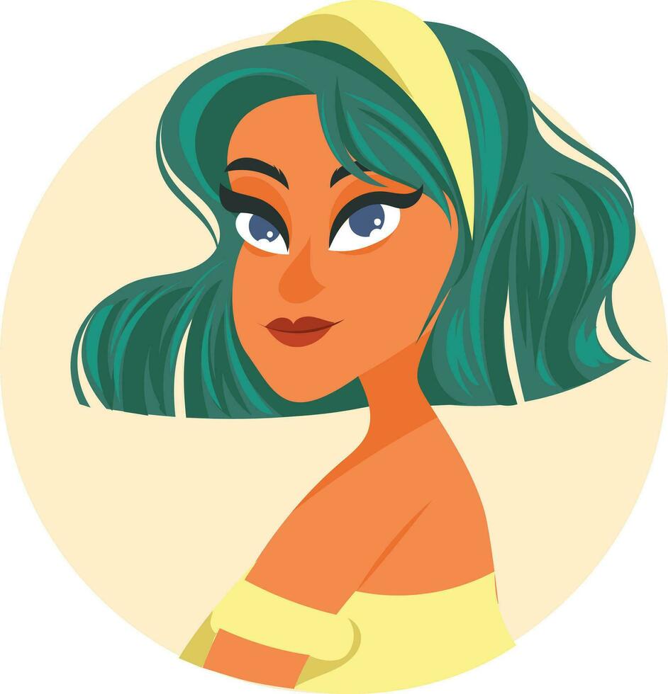 groen haar- meisje in geel kleur kostuum voor partij voor avatar of icoon of gebruiker profiel voor sociaal media in internet menselijk mensen persoon gezicht vector vrouw succes vrolijk pret