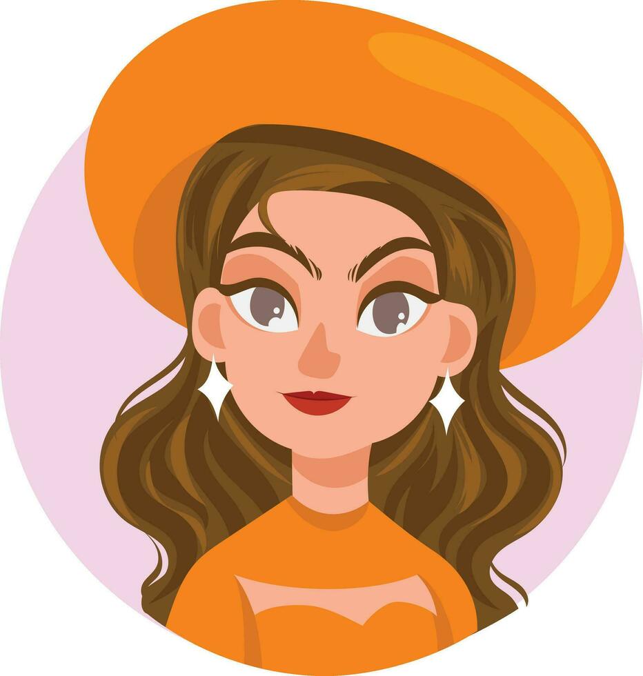 tekenfilm vector illustratie jong vrouw tekens gezichten, halloween idee vrouw met oranje kleur kostuum partij, mooi portretten voor sociaal netwerken of gebruiker profielen vrouw in internetten, icoon