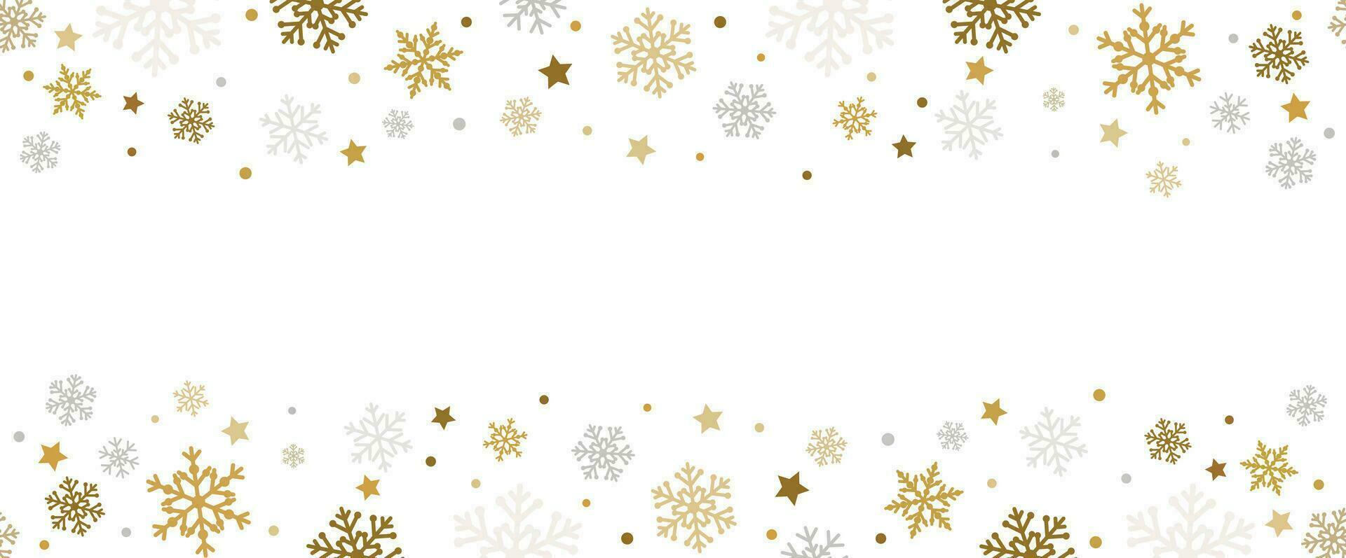 gouden sneeuwvlokken, sterren en confetti. naadloos achtergrond. vakantie blanco. vector
