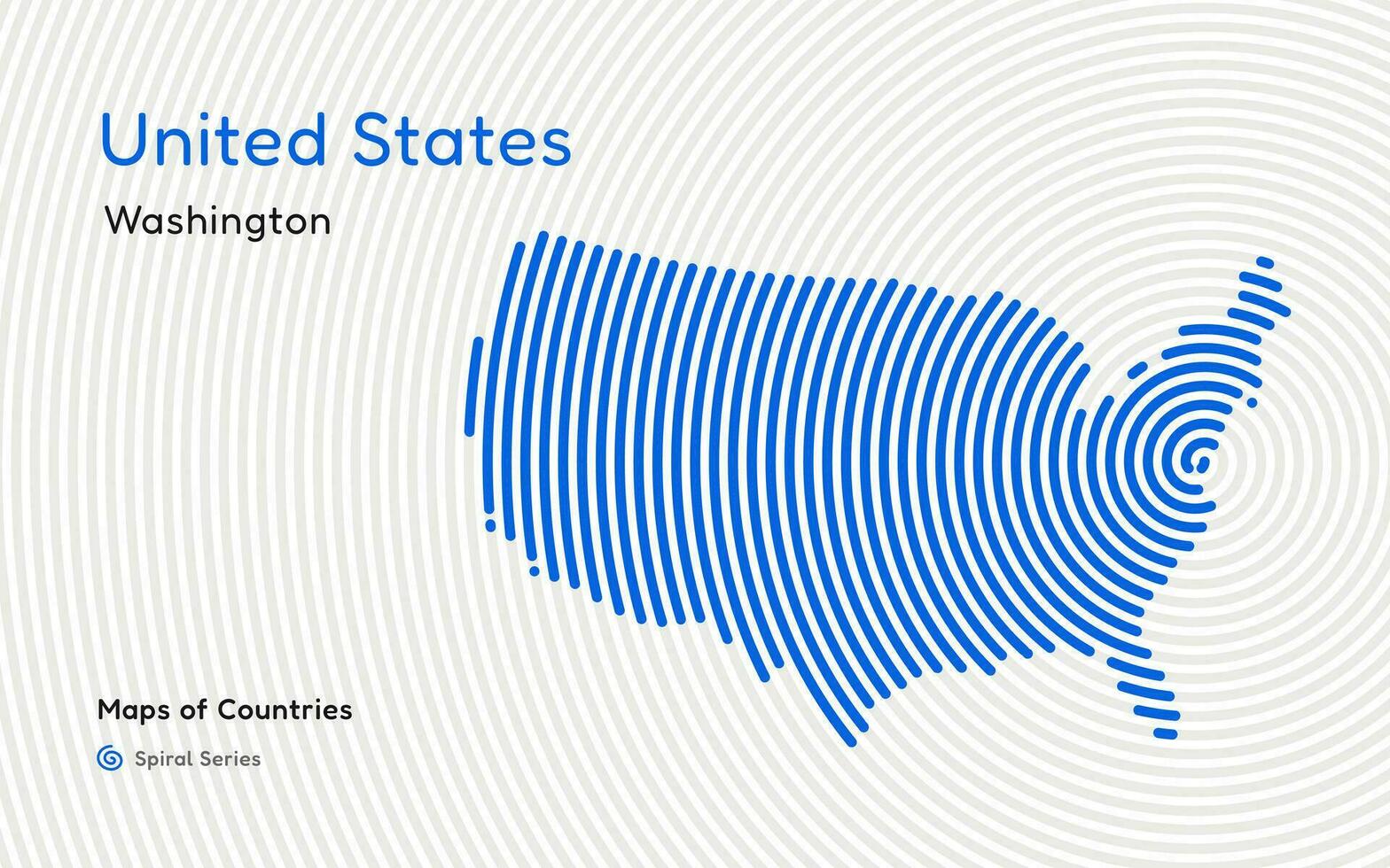 abstract kaart van Verenigde Staten van Amerika in een cirkel spiraal patroon met een hoofdstad van Washington. Amerikaans set. vector