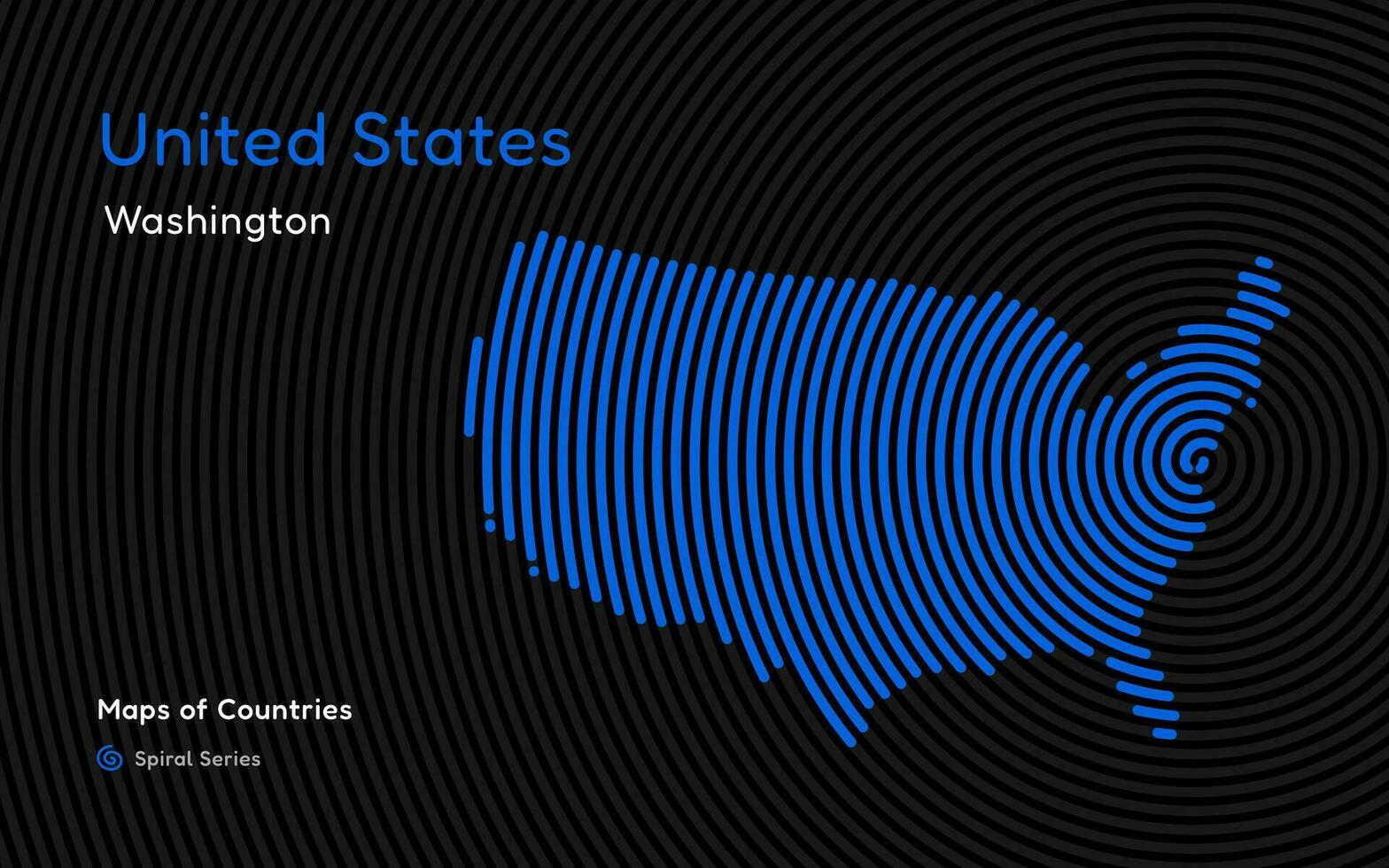 abstract kaart van Verenigde Staten van Amerika in een cirkel spiraal patroon met een hoofdstad van Washington. Amerikaans set. vector