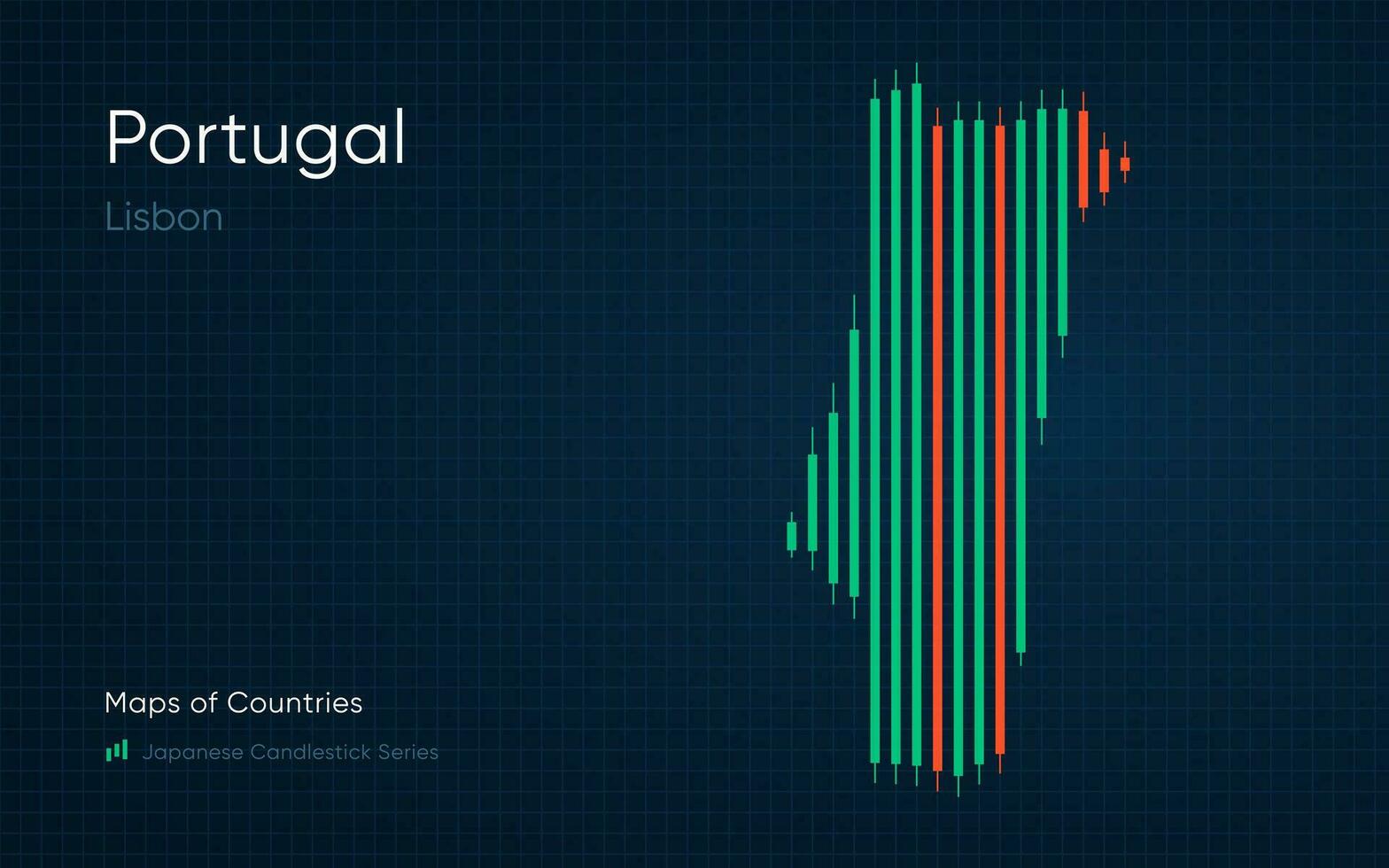 Portugal kaart is getoond in een tabel met bars en lijnen. Japans kandelaar tabel serie vector