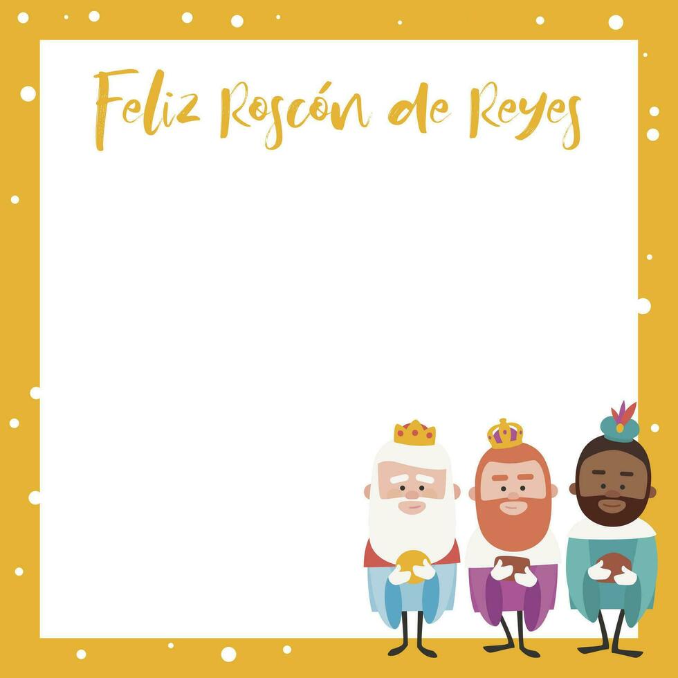groet kaart. gelukkig drie koning taart geschreven in Spaans vector