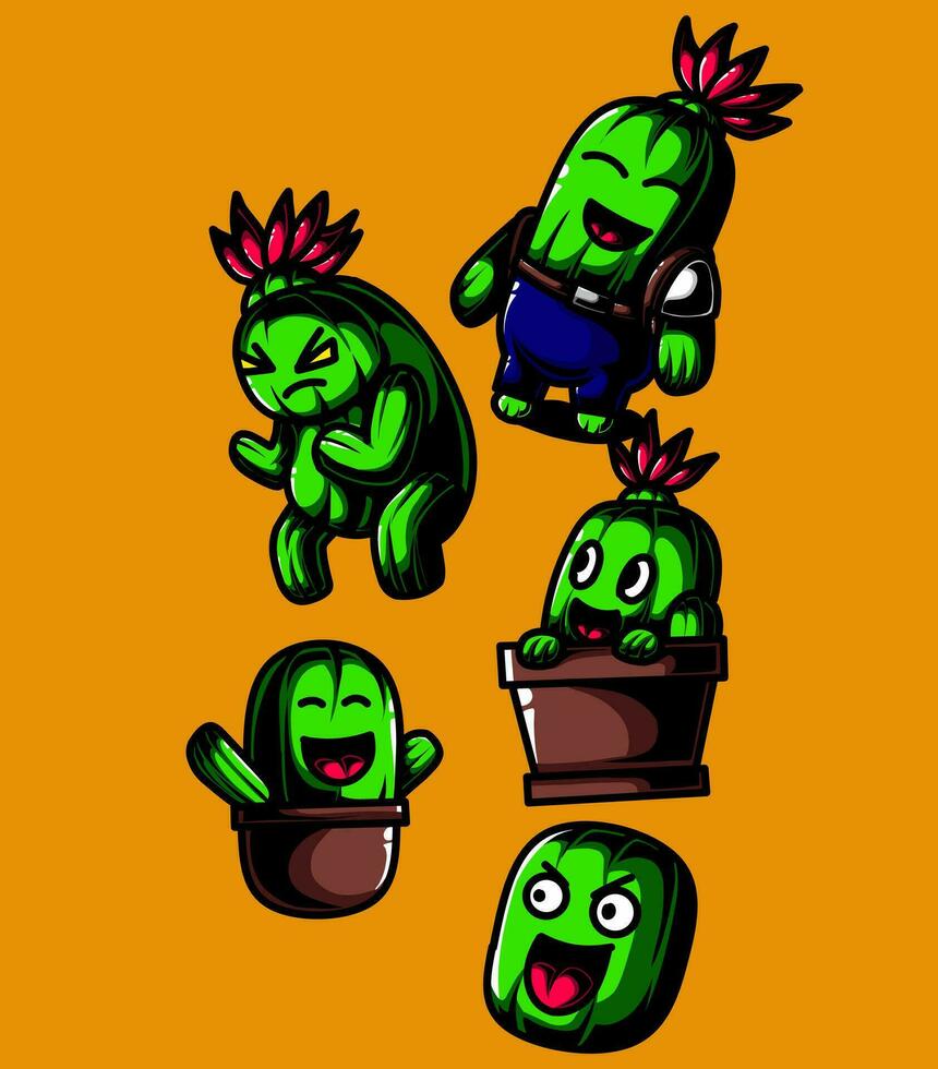 een illustratie van een kleurrijk cactus mascotte bundel vector