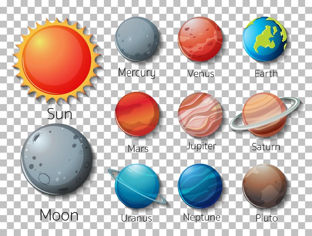set van planeten van het zonnestelsel geïsoleerd vector