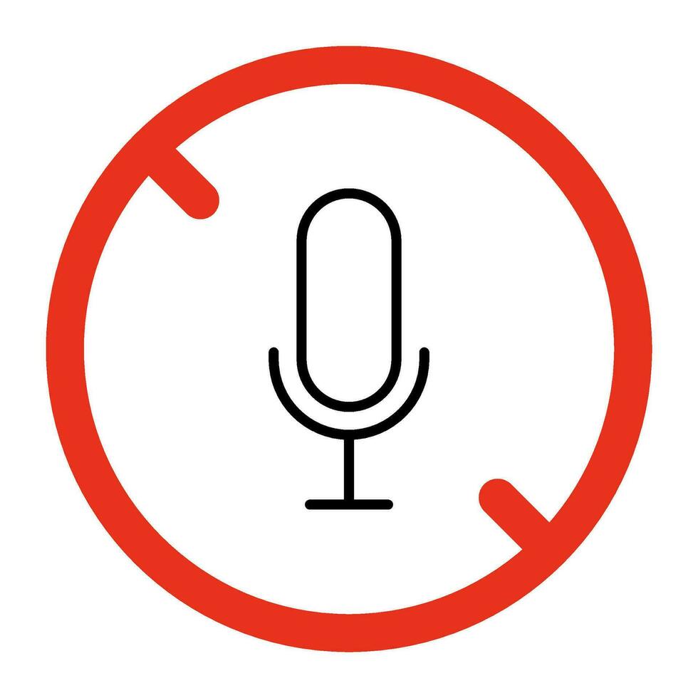 verboden microfoon, geluid uit en Nee Vermelding teken. verboden mic symbool. vector teken