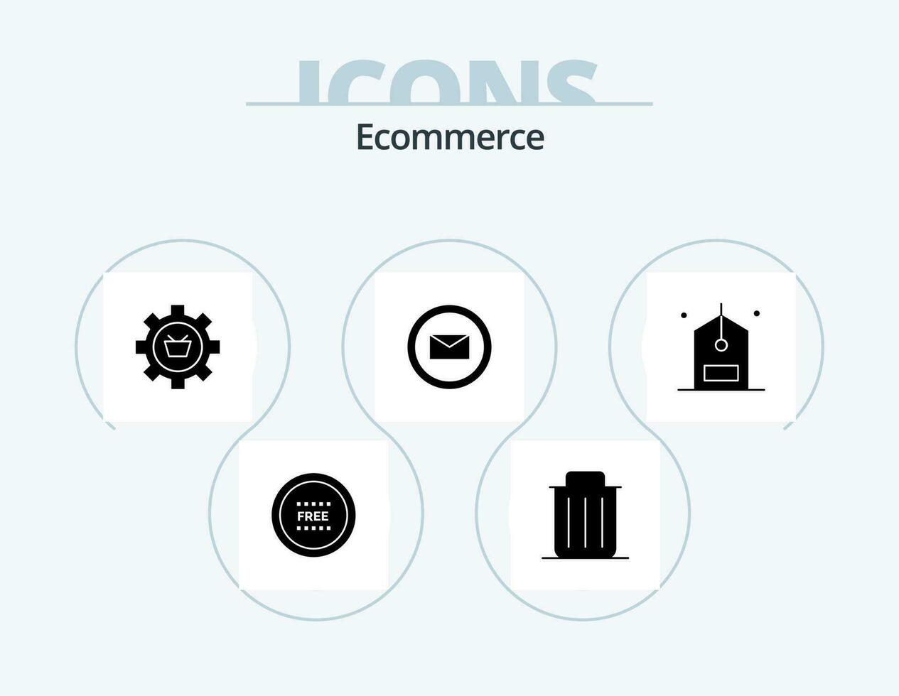 ecommerce glyph icoon pak 5 icoon ontwerp. e handel. e-mail. verwijderen. instelling. e-commerce vector