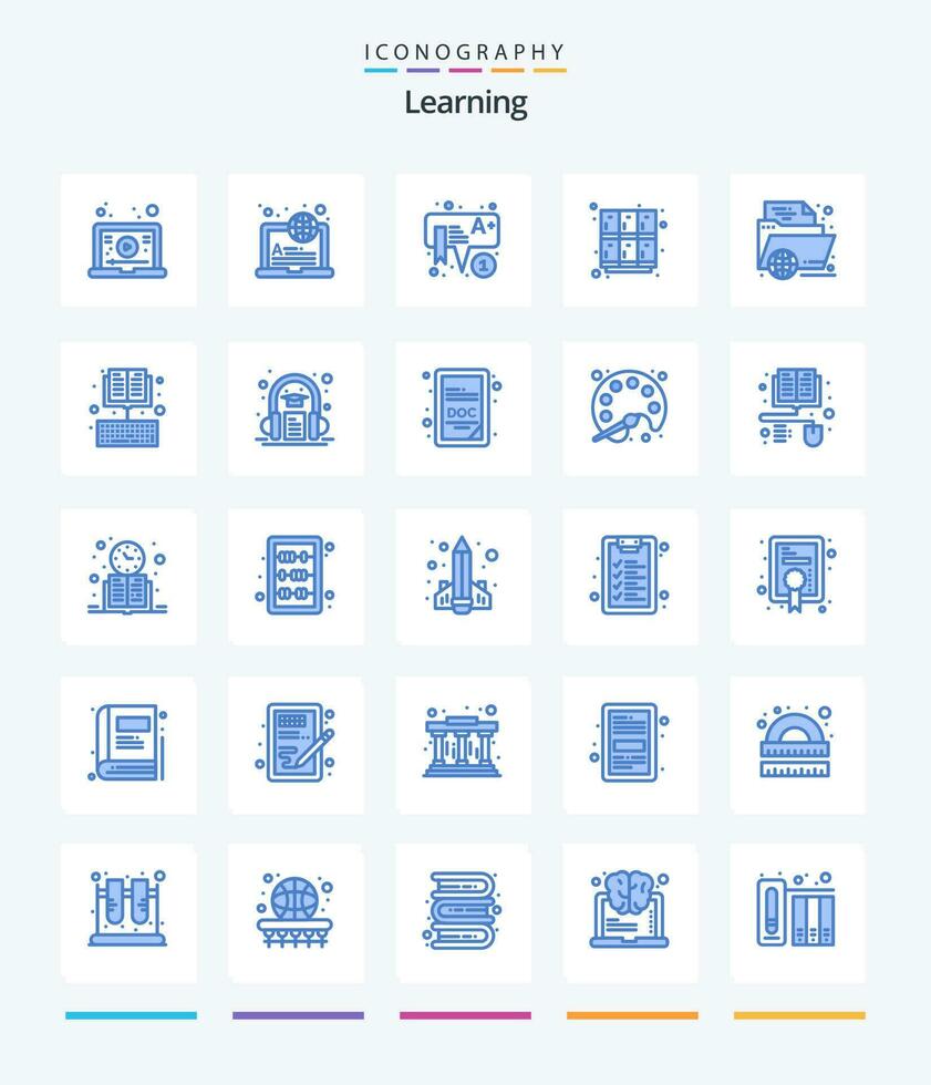 creatief aan het leren 25 blauw icoon pak zo net zo e-leren. open. onderwijs. kluisje. leren vector