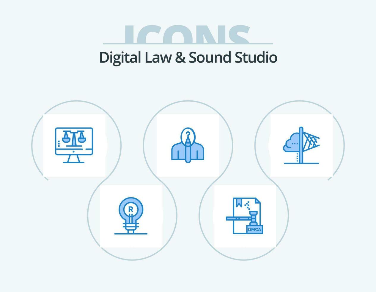 digitaal wet en geluid studio blauw icoon pak 5 icoon ontwerp. auteurschap. artiest. dmca. anoniem. tecnology vector