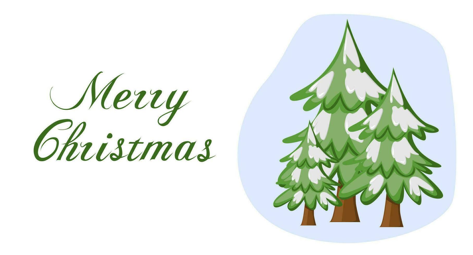 Kerstmis kaart in vlak stijl. Spar boom en tekst vrolijk kerstmis. opschrift voor ansichtkaart, uitnodiging, poster, banier vector