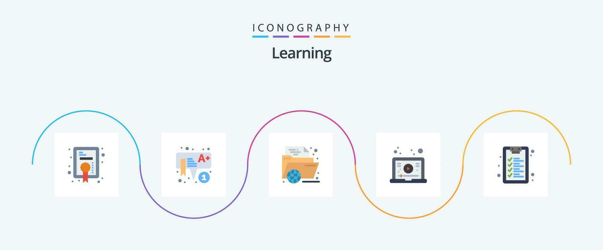 aan het leren vlak 5 icoon pak inclusief controlelijst. zelfstudie. e-leren. aan het leren. online vector
