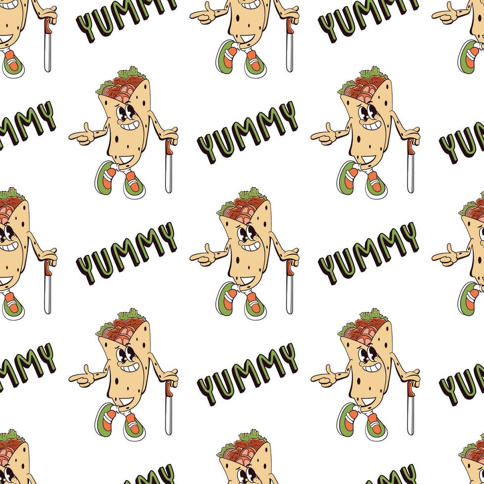 tekenfilm kebab karakter naadloos patroon omhulsel papier vector
