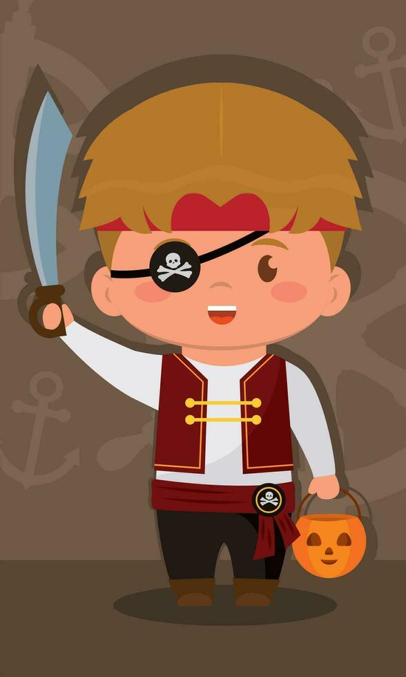 schattig kawaii piraat kostuum halloween seizoen vector illustratie