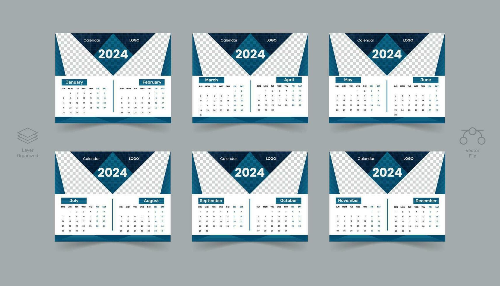 zakelijke bureau kalender ontwerp 2024. vector