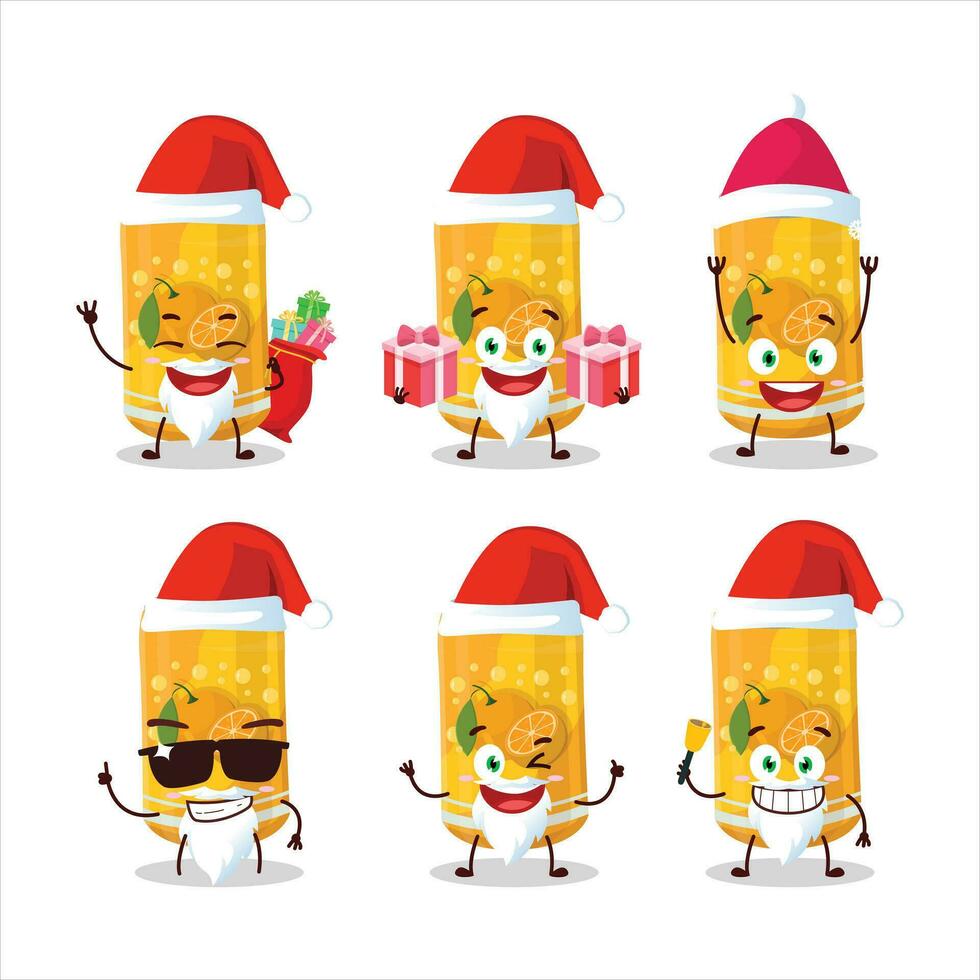 de kerstman claus emoticons met oranje Frisdrank kan tekenfilm karakter vector