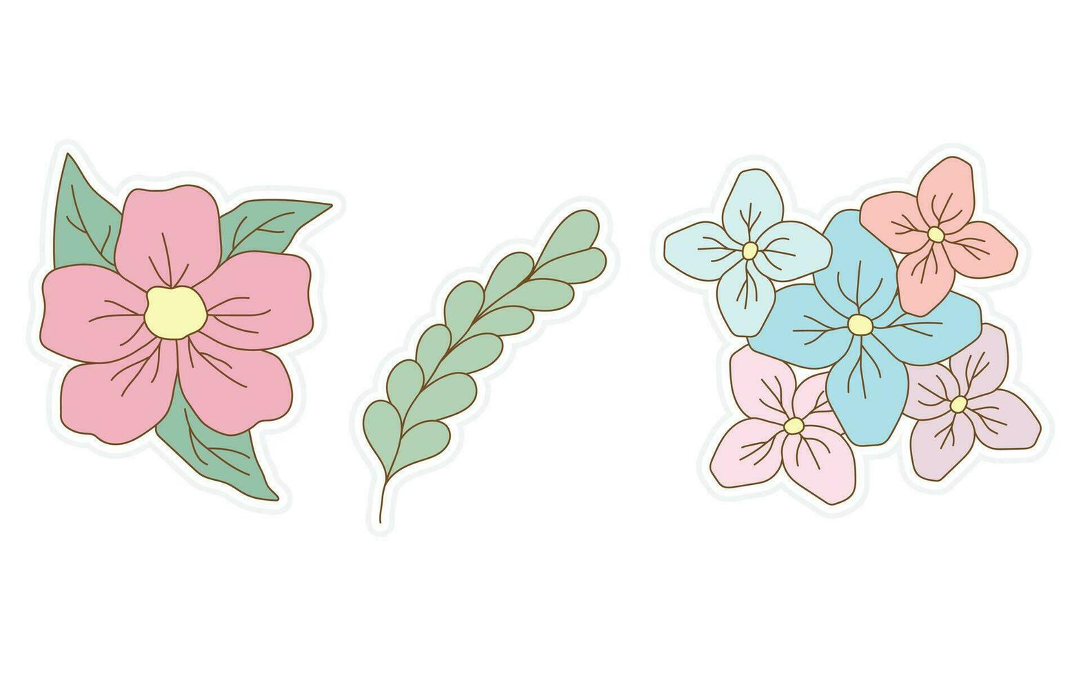 voorjaar stickers, bloemen, bloemen en blad stickers voor scrapbooken, planner, groet kaart en meer. vector