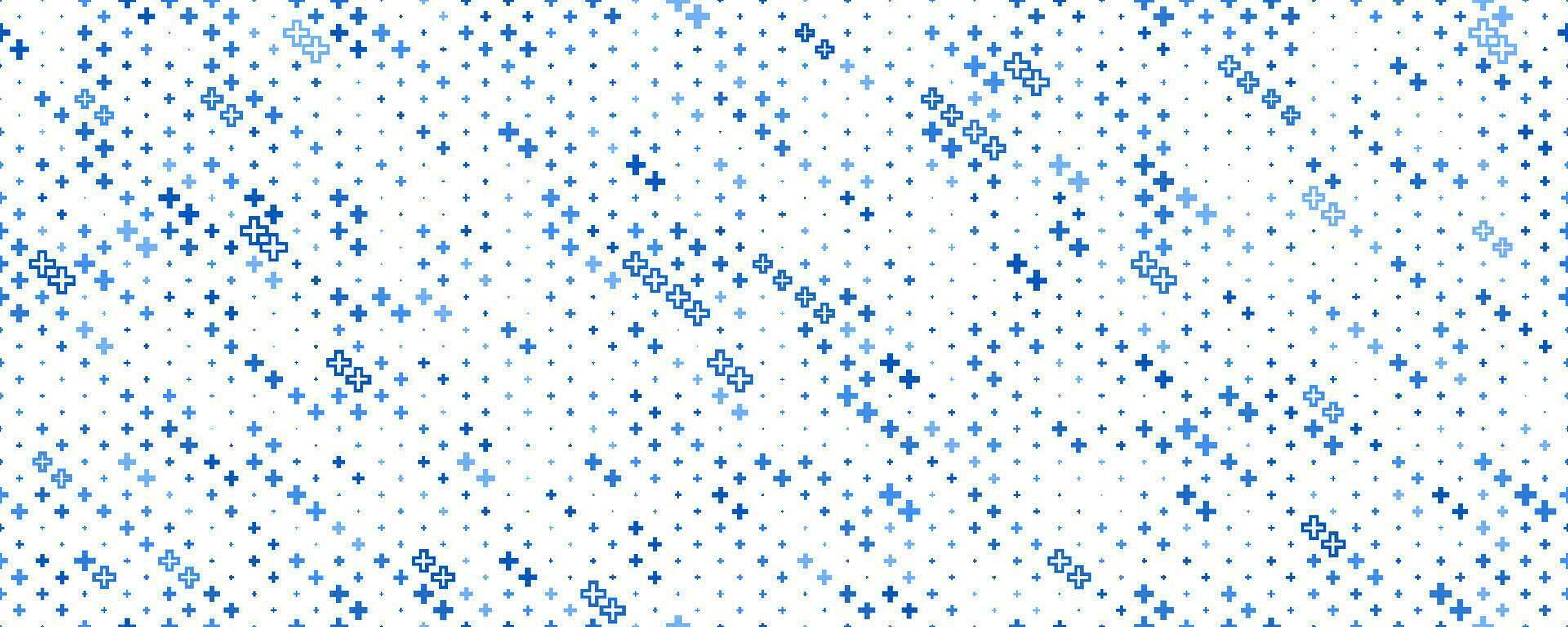 medisch kruis en plus achtergrond. abstract naadloos blauw patroon voor ziekenhuis en apotheek. meetkundig vormen ornament. vector backdrop