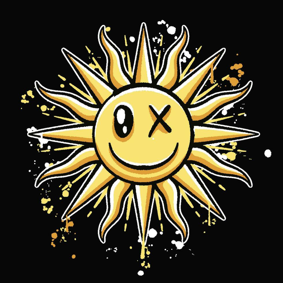 vector graffiti hand- getrokken glimlach zon ontwerpen voor streetwear illustratie