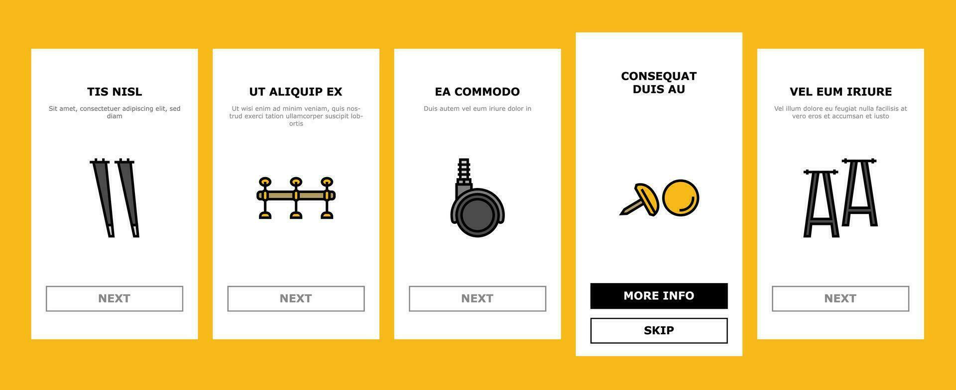 hardware meubilair detail passend onboarding pictogrammen reeks vector