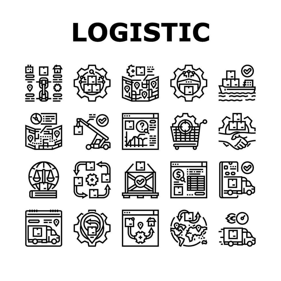 logistiek manager magazijn pictogrammen reeks vector