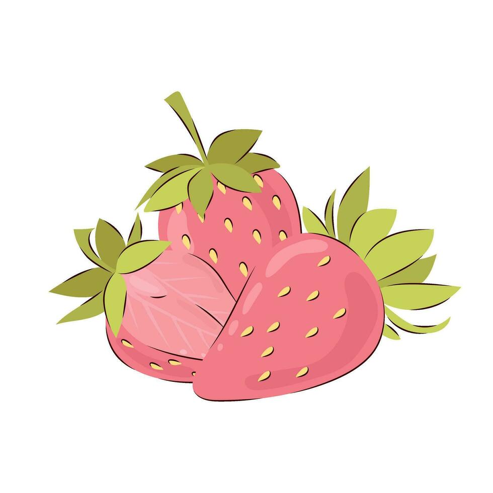 vector illustratie van rijp aardbeien in roze kleur. vers zomer BES.