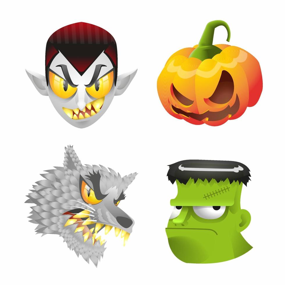 halloween monster hoofd vector set