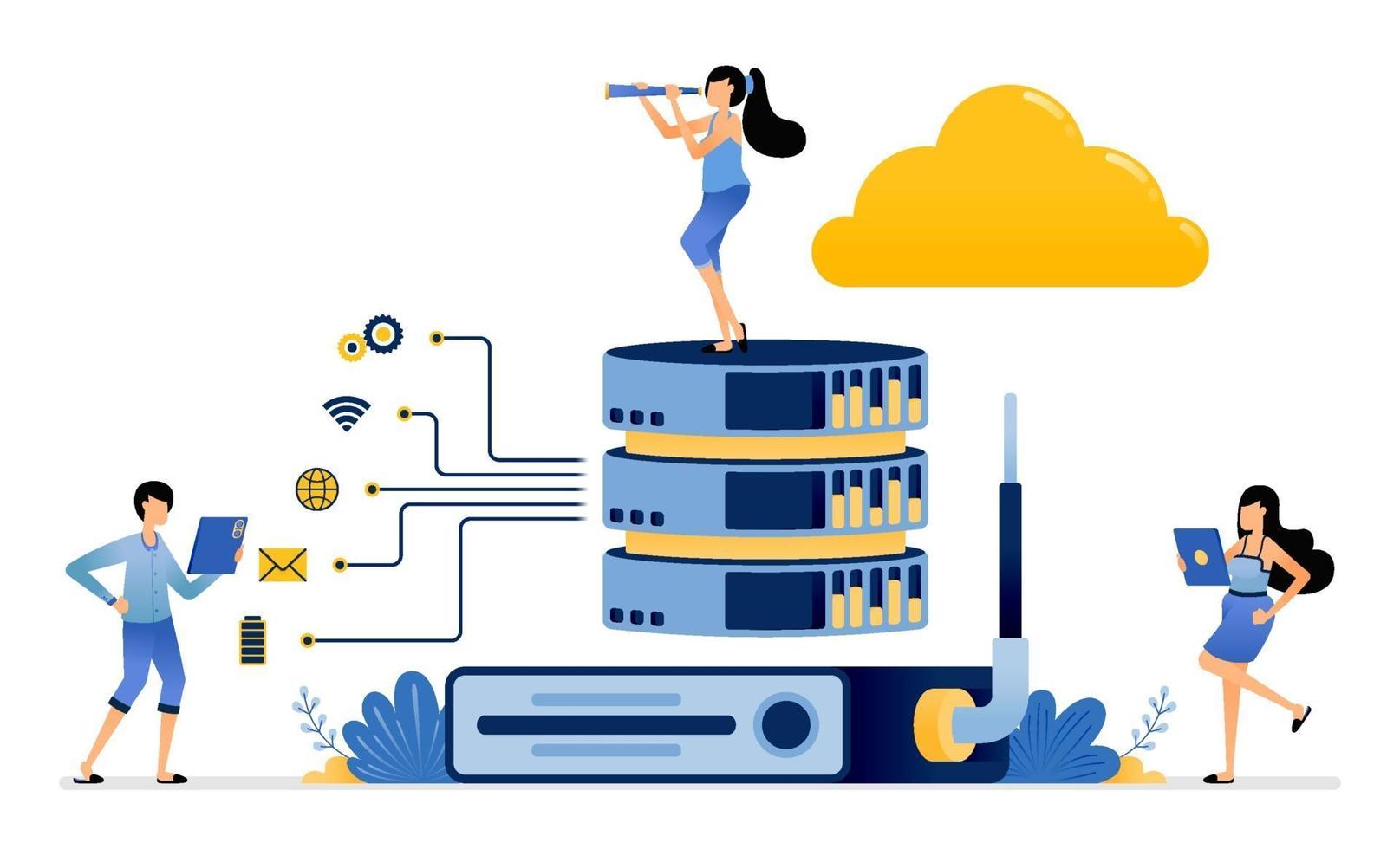 router helpt het netwerk te stabiliseren voor delen op clouddatabaseservices vector