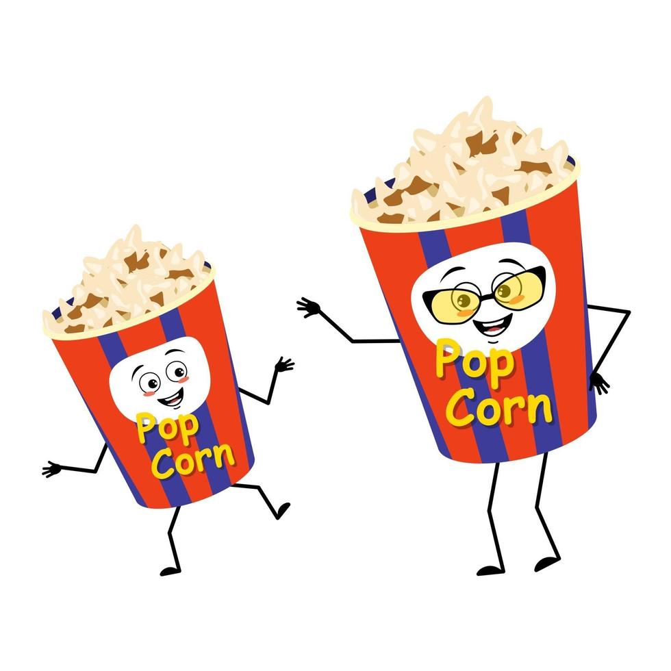 schattig popcornkarakter in een vakantiedoos met vrolijke emoties vector