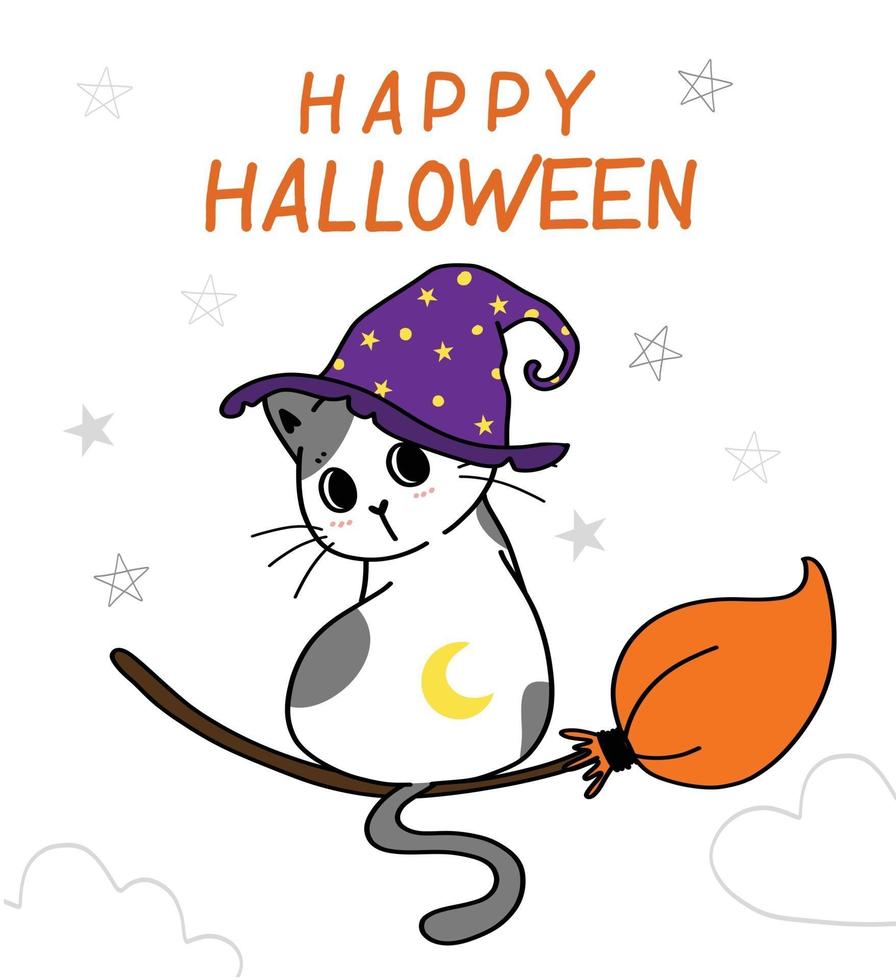 schattig happy halloween kitten kattenkostuum, trick or treat met spin vector