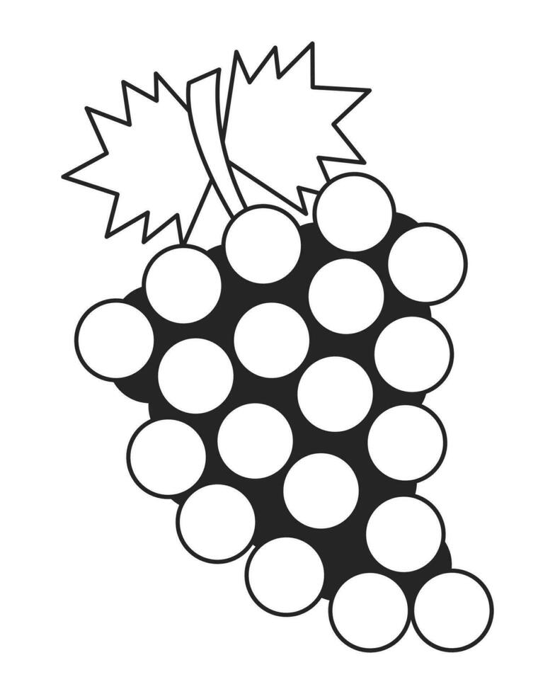 fruit druiven bundel zwart en wit 2d lijn tekenfilm voorwerp. herfst oogsten geïsoleerd vector schets item. wijnbouw rijp bessen. biologisch zomer fabriek monochromatisch vlak plek illustratie