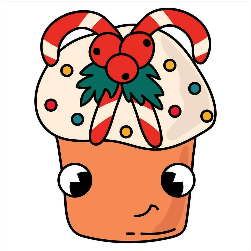 kawaii koekje met ogen en glimlach in retro stijl. vector