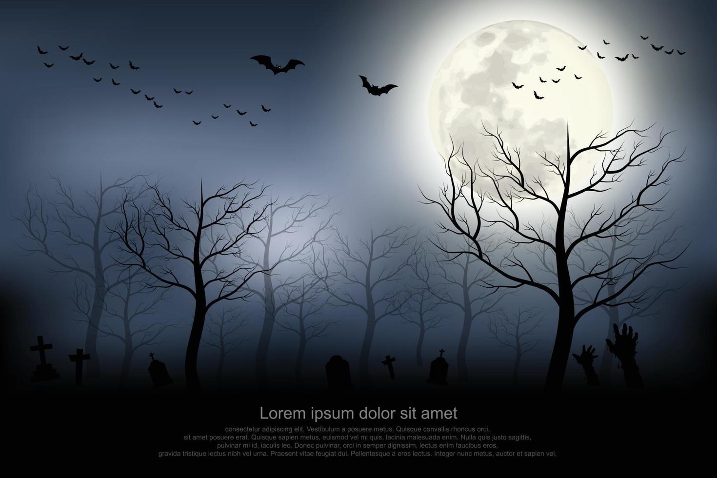 Halloween-achtergrond. spookachtig bos met volle maan en graf. vector