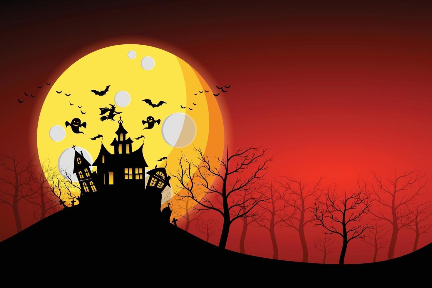 spookachtige kastelen en graven op een nacht met volle maan. illustrator vector