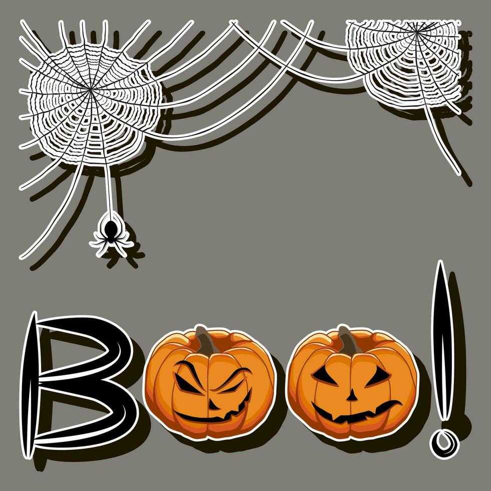 illustratie Aan thema sticker voor viering vakantie halloween met oranje pompoenen vector