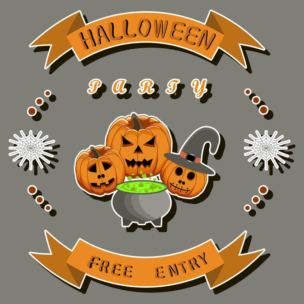 illustratie Aan thema sticker voor viering vakantie halloween met oranje pompoenen vector