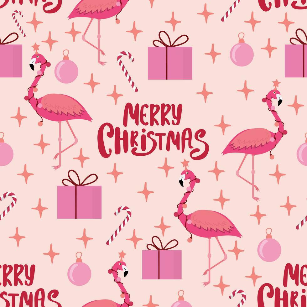 roze Kerstmis patroon met flamingo vector