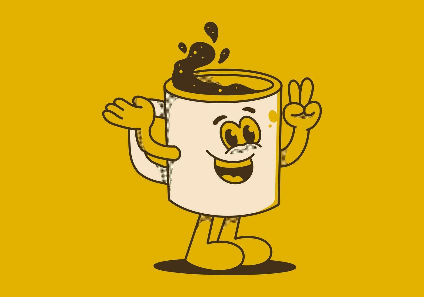 wijnoogst mascotte karakter van koffie mok met gelukkig gezicht vector