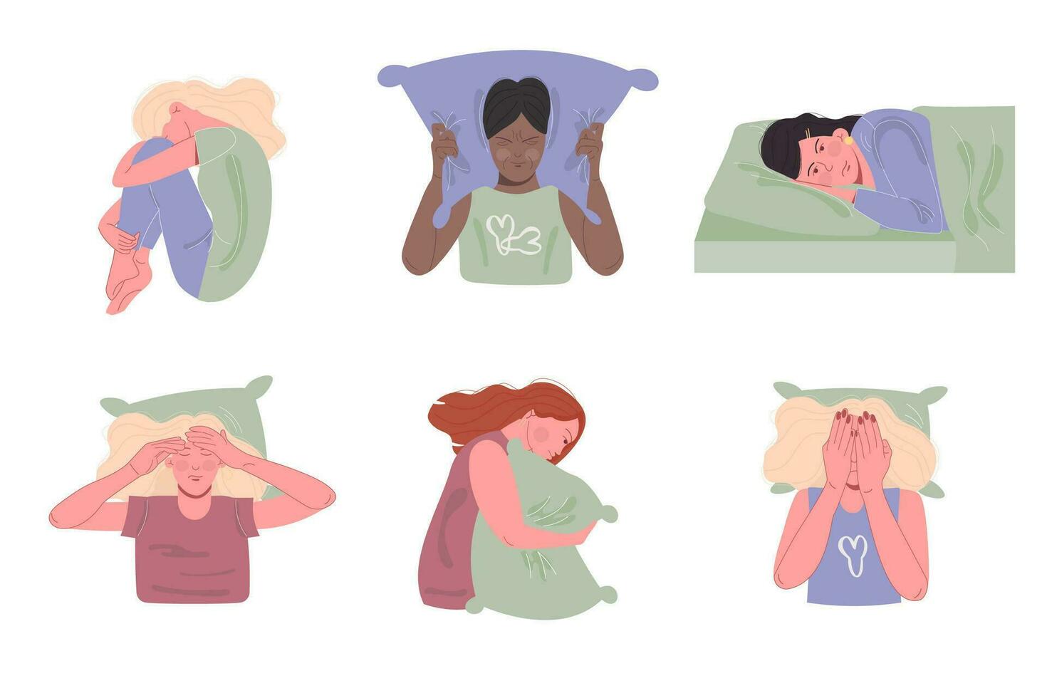 een reeks van Internationale Dames met slapeloosheid slaap wanorde vector